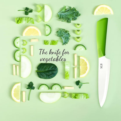 Ceramic Chef Knife 8 Inch with Protective Cover – Zirconia Ceramic Blade for Food Preparation – Lightweight Kitchen Knife (Green)