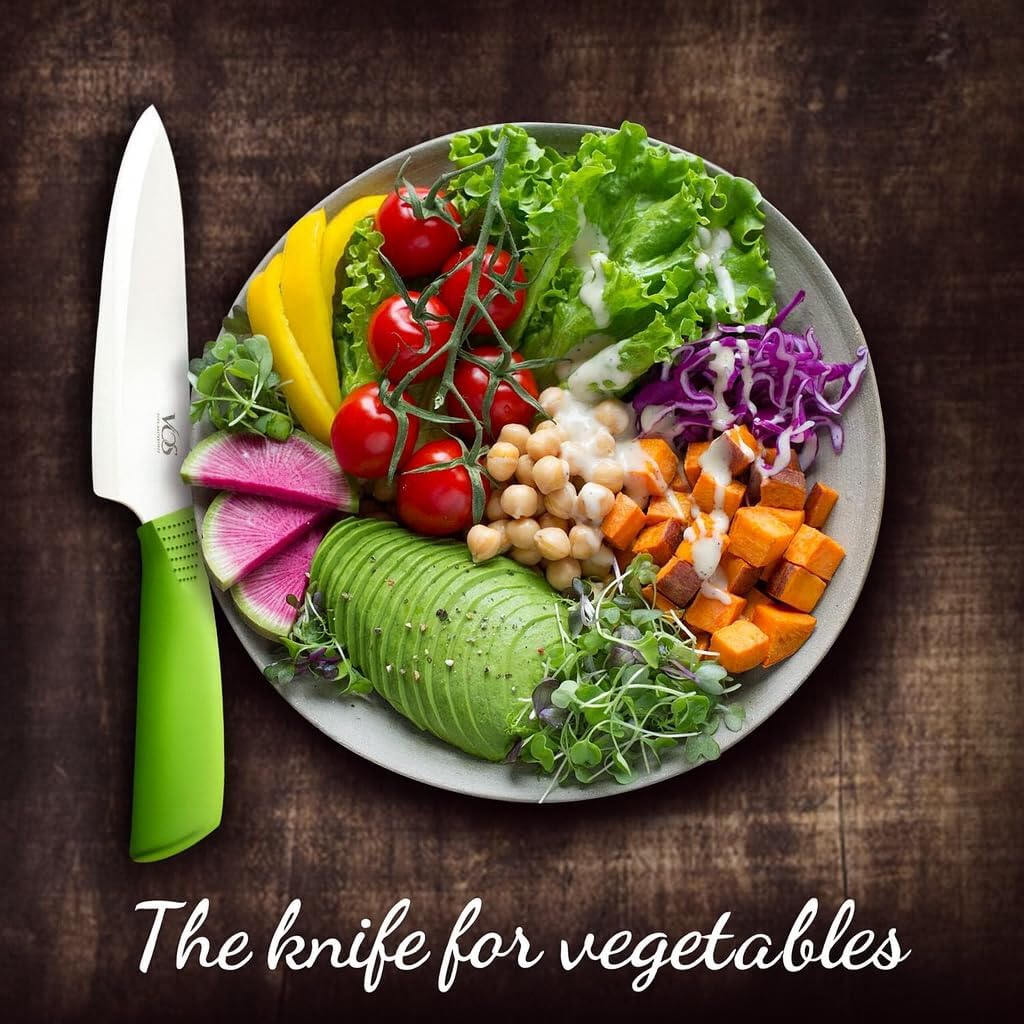 Ceramic Chef Knife 8 Inch with Protective Cover – Zirconia Ceramic Blade for Food Preparation – Lightweight Kitchen Knife (Green)