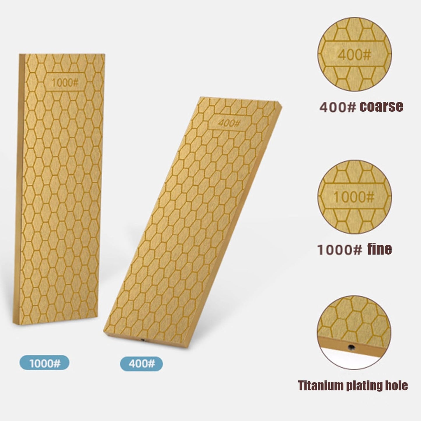 Diamond Sharpening Stone 2 Side Grit 200/600, 300/1000, 400/1000, 400/1200, Diamond Plate Honing Stone Hone Sharpener (400#/1200#)
