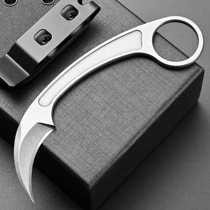 Ccanku C1102 Fixed Blade Knife, D2 Blade Stainless Steel Handle Claw Knife with K Sheath for Outdoor EDC Hunting Survival (Silver)