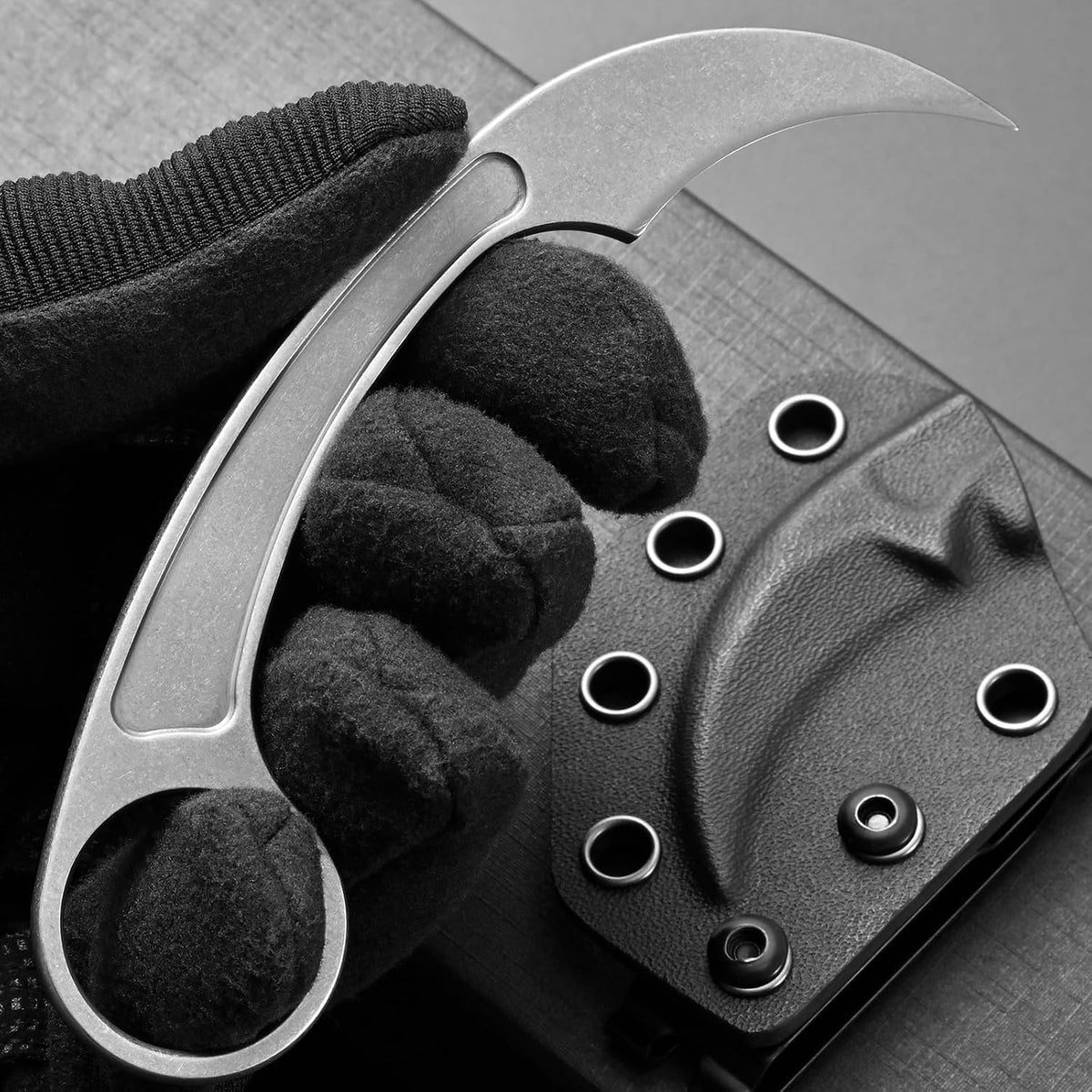 Ccanku C1102 Fixed Blade Knife, D2 Blade Stainless Steel Handle Claw Knife with K Sheath for Outdoor EDC Hunting Survival (Silver)