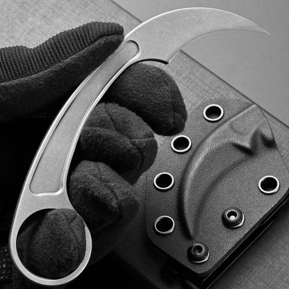 Ccanku C1102 Fixed Blade Knife, D2 Blade Stainless Steel Handle Claw Knife with K Sheath for Outdoor EDC Hunting Survival (Silver)
