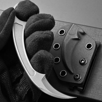 Ccanku C1102 Fixed Blade Knife, D2 Blade Stainless Steel Handle Claw Knife with K Sheath for Outdoor EDC Hunting Survival (Silver)