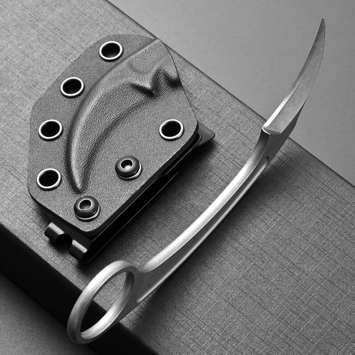 Ccanku C1102 Fixed Blade Knife, D2 Blade Stainless Steel Handle Claw Knife with K Sheath for Outdoor EDC Hunting Survival (Silver)