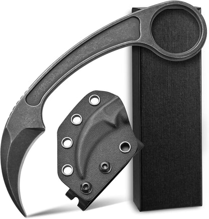 Ccanku C1102 Fixed Blade Knife, D2 Blade Stainless Steel Handle Claw Knife with K Sheath for Outdoor EDC Hunting Survival (Silver)