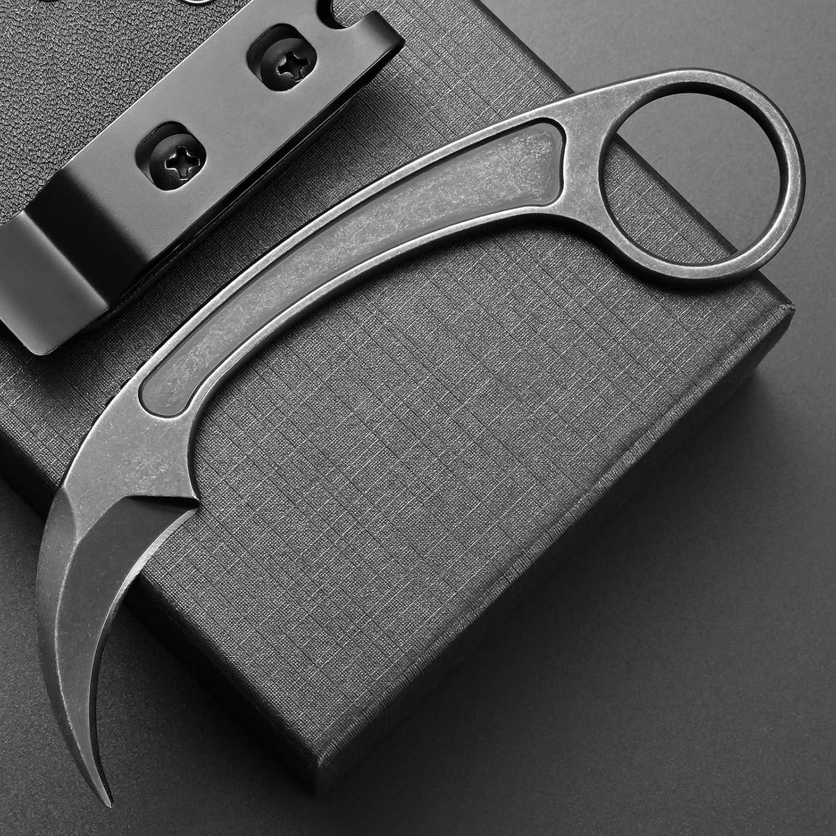 Ccanku C1102 Fixed Blade Knife, D2 Blade Stainless Steel Handle Claw Knife with K Sheath for Outdoor EDC Hunting Survival (Silver)