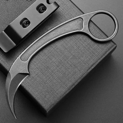 Ccanku C1102 Fixed Blade Knife, D2 Blade Stainless Steel Handle Claw Knife with K Sheath for Outdoor EDC Hunting Survival (Silver)