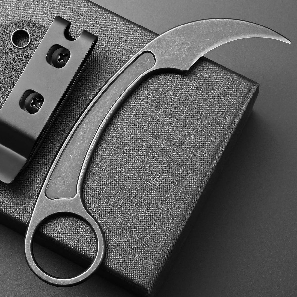 Ccanku C1102 Fixed Blade Knife, D2 Blade Stainless Steel Handle Claw Knife with K Sheath for Outdoor EDC Hunting Survival (Silver)
