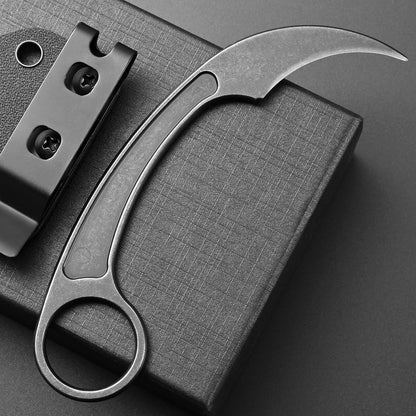 Ccanku C1102 Fixed Blade Knife, D2 Blade Stainless Steel Handle Claw Knife with K Sheath for Outdoor EDC Hunting Survival (Silver)