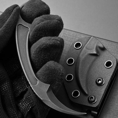 Ccanku C1102 Fixed Blade Knife, D2 Blade Stainless Steel Handle Claw Knife with K Sheath for Outdoor EDC Hunting Survival (Silver)