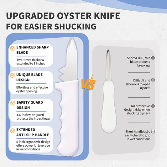 2PCS Oyster Shucking Knife + 4PCS A5 Cut-Resistant Gloves(2M+2L),8" Oyster Knife With Extended Ergonomic Handle,Stainless Steel Oyster Shucker Tool Oyster Opener Tool Oyster Shucking Kit