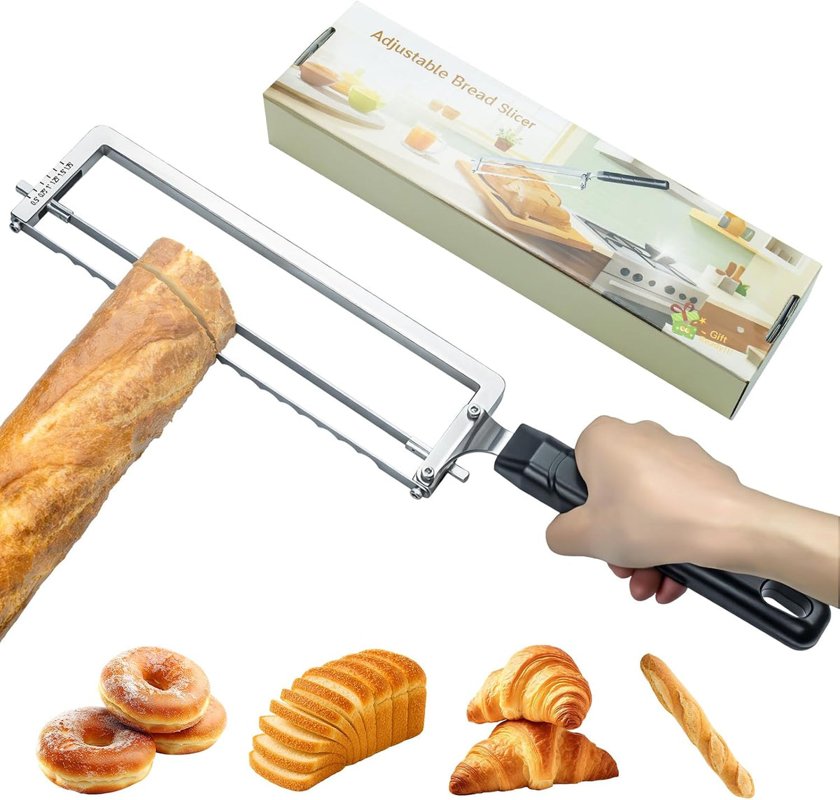 Adjustable Bread Slicer for Homemade Bread,Bread Knife With Slicing Guide