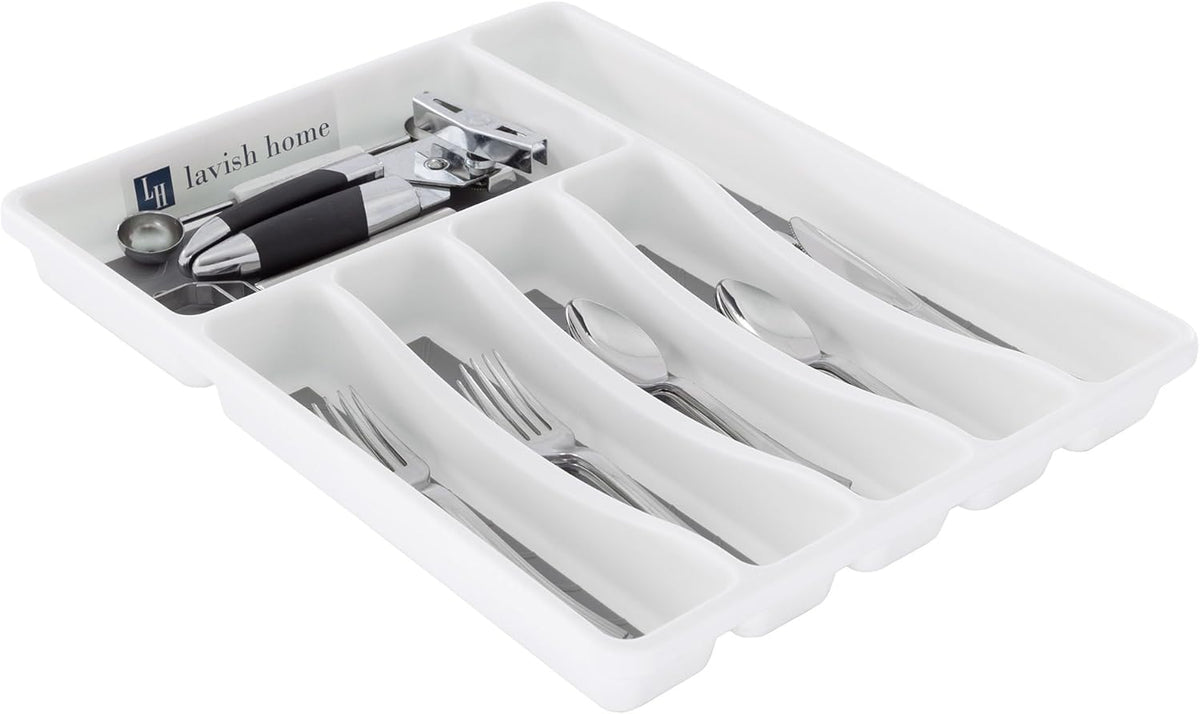 Silverware Drawer Organizer with 6 Sections and Nonslip Tray - For Kitchen Flatware and Cutlery, Office Supplies, and Makeup Products by Lavish Home