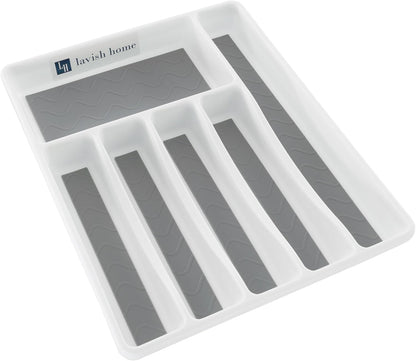 Silverware Drawer Organizer with 6 Sections and Nonslip Tray - For Kitchen Flatware and Cutlery, Office Supplies, and Makeup Products by Lavish Home