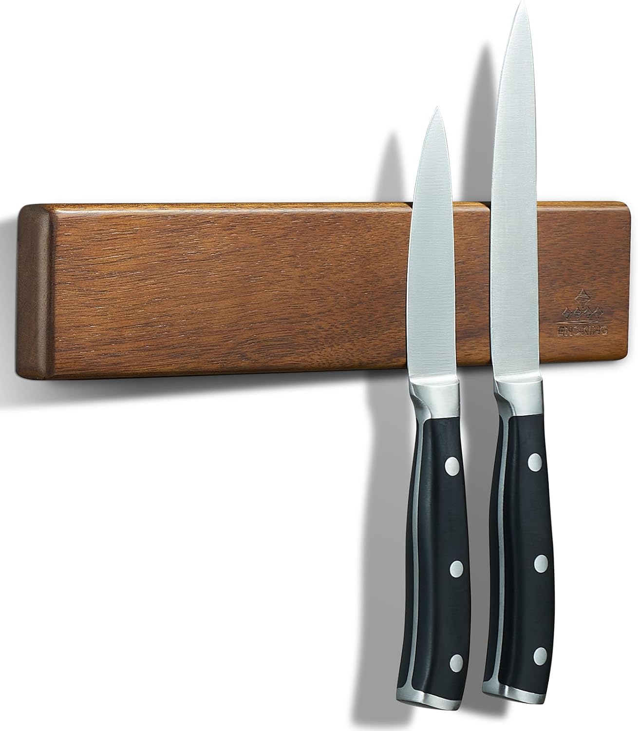 16 Inch Magnetic Knife Holder for Wall - Acacia Wood Knife Strip with Gold-Stamping Magnetic Gift Box - Powerful Knife Bar with 4 Hooks, No Drilling or Screw Mount