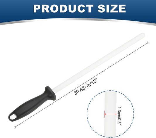 12 Inch Ceramic Knife Sharpener Honing Rod, High Hardness Sharpening Rod Knife Sharpener Steel for Kitchen Knife White