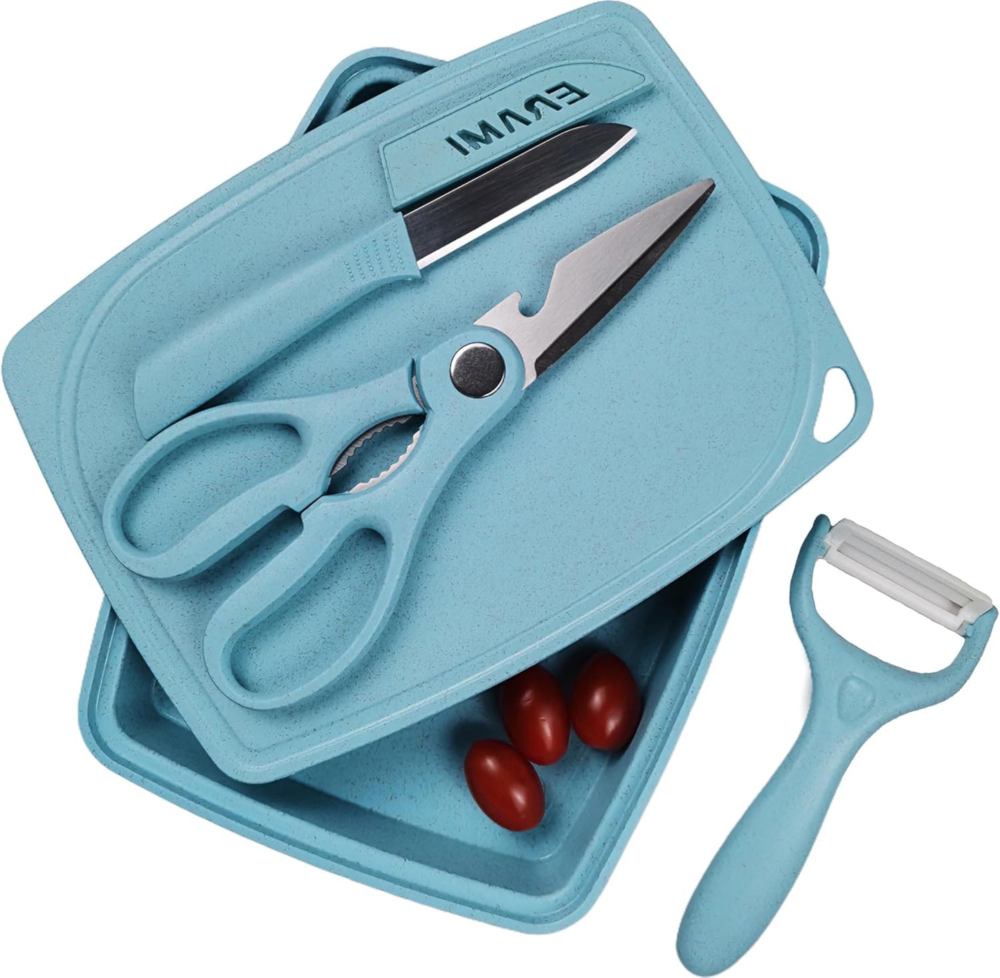 5-in-1 Cutting Board, Knife, Peeler, Scissors and Tray Set/Travel, Camping, Outdoor, Dorms, Small Cutting Boards, BPA Free, Dishwasher Safe, Kitchen Utensils, Gift