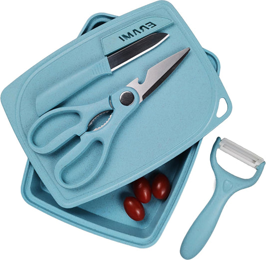 5-in-1 Cutting Board, Knife, Peeler, Scissors and Tray Set/Travel, Camping, Outdoor, Dorms, Small Cutting Boards, BPA Free, Dishwasher Safe, Kitchen Utensils, Gift