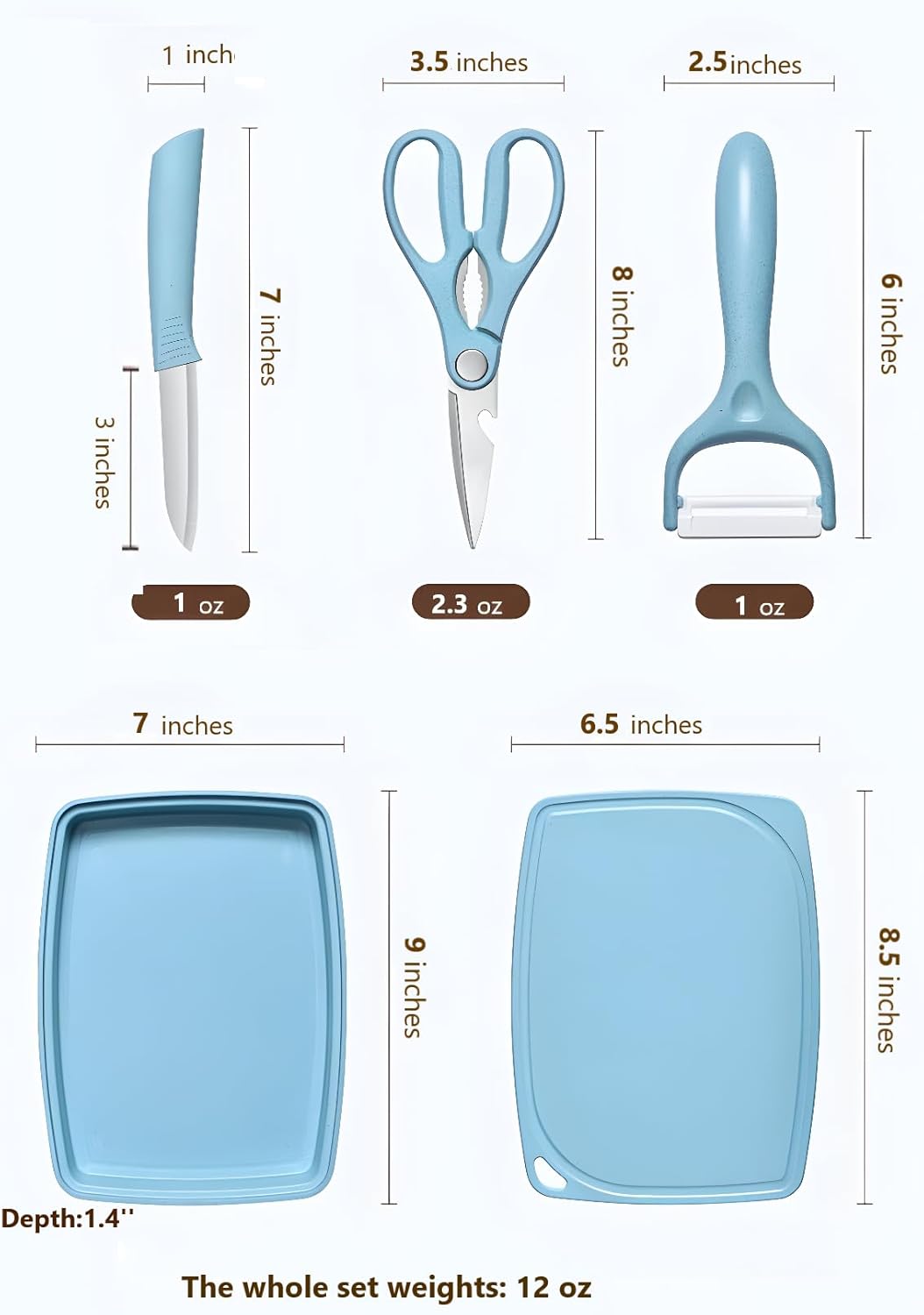 5-in-1 Cutting Board, Knife, Peeler, Scissors and Tray Set/Travel, Camping, Outdoor, Dorms, Small Cutting Boards, BPA Free, Dishwasher Safe, Kitchen Utensils, Gift