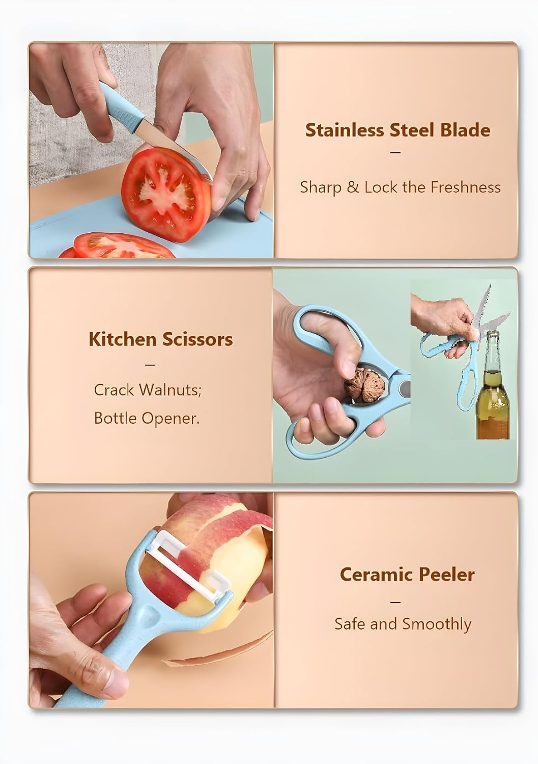 5-in-1 Cutting Board, Knife, Peeler, Scissors and Tray Set/Travel, Camping, Outdoor, Dorms, Small Cutting Boards, BPA Free, Dishwasher Safe, Kitchen Utensils, Gift