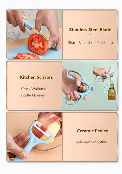 5-in-1 Cutting Board, Knife, Peeler, Scissors and Tray Set/Travel, Camping, Outdoor, Dorms, Small Cutting Boards, BPA Free, Dishwasher Safe, Kitchen Utensils, Gift