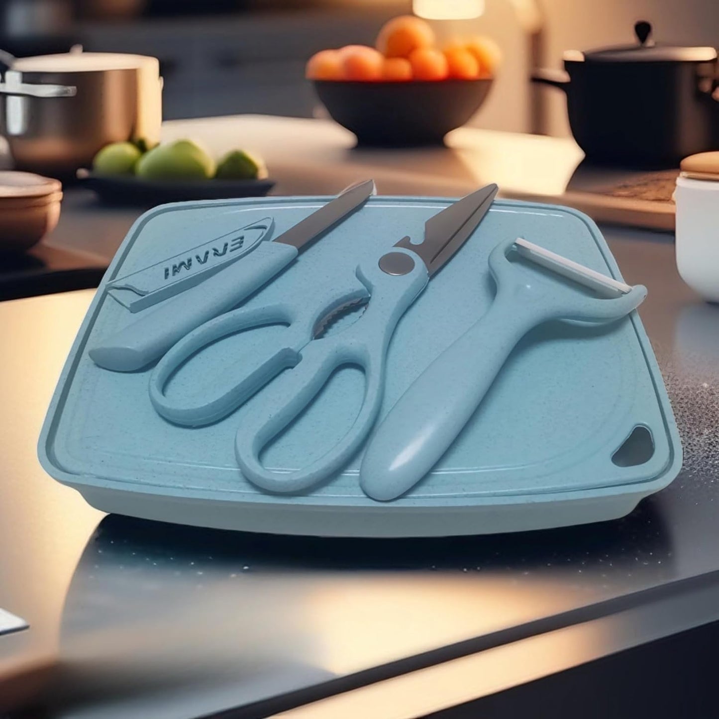 5-in-1 Cutting Board, Knife, Peeler, Scissors and Tray Set/Travel, Camping, Outdoor, Dorms, Small Cutting Boards, BPA Free, Dishwasher Safe, Kitchen Utensils, Gift