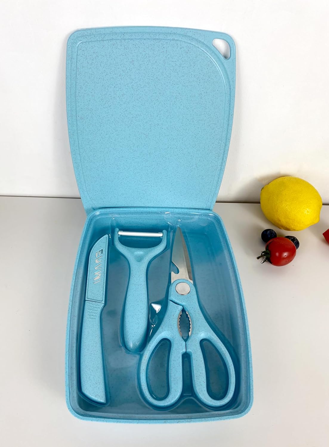 5-in-1 Cutting Board, Knife, Peeler, Scissors and Tray Set/Travel, Camping, Outdoor, Dorms, Small Cutting Boards, BPA Free, Dishwasher Safe, Kitchen Utensils, Gift