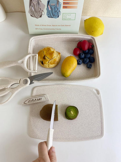 5-in-1 Cutting Board, Knife, Peeler, Scissors and Tray Set/Travel, Camping, Outdoor, Dorms, Small Cutting Boards, BPA Free, Dishwasher Safe, Kitchen Utensils, Gift