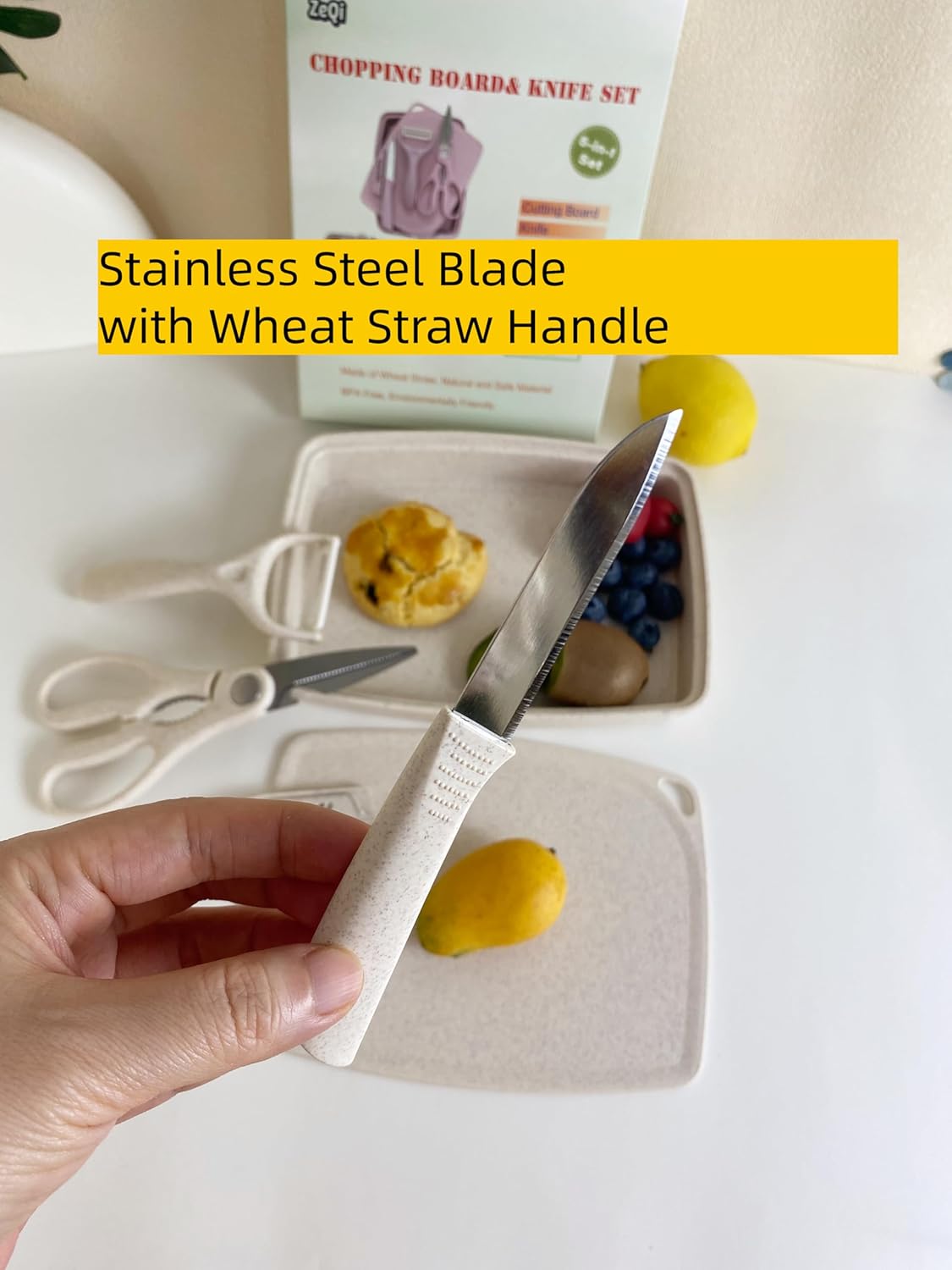 5-in-1 Cutting Board, Knife, Peeler, Scissors and Tray Set/Travel, Camping, Outdoor, Dorms, Small Cutting Boards, BPA Free, Dishwasher Safe, Kitchen Utensils, Gift