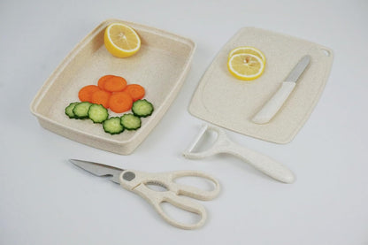 5-in-1 Cutting Board, Knife, Peeler, Scissors and Tray Set/Travel, Camping, Outdoor, Dorms, Small Cutting Boards, BPA Free, Dishwasher Safe, Kitchen Utensils, Gift