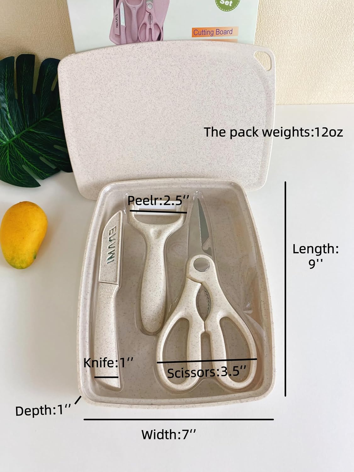 5-in-1 Cutting Board, Knife, Peeler, Scissors and Tray Set/Travel, Camping, Outdoor, Dorms, Small Cutting Boards, BPA Free, Dishwasher Safe, Kitchen Utensils, Gift