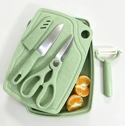 5-in-1 Cutting Board, Knife, Peeler, Scissors and Tray Set/Travel, Camping, Outdoor, Dorms, Small Cutting Boards, BPA Free, Dishwasher Safe, Kitchen Utensils, Gift