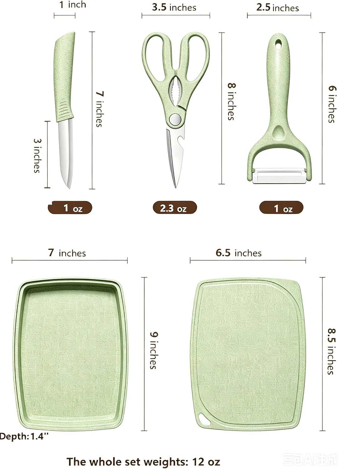5-in-1 Cutting Board, Knife, Peeler, Scissors and Tray Set/Travel, Camping, Outdoor, Dorms, Small Cutting Boards, BPA Free, Dishwasher Safe, Kitchen Utensils, Gift