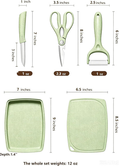 5-in-1 Cutting Board, Knife, Peeler, Scissors and Tray Set/Travel, Camping, Outdoor, Dorms, Small Cutting Boards, BPA Free, Dishwasher Safe, Kitchen Utensils, Gift