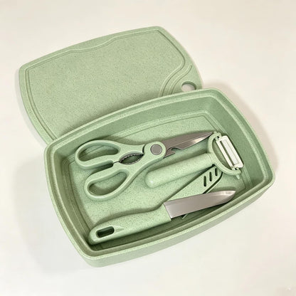 5-in-1 Cutting Board, Knife, Peeler, Scissors and Tray Set/Travel, Camping, Outdoor, Dorms, Small Cutting Boards, BPA Free, Dishwasher Safe, Kitchen Utensils, Gift