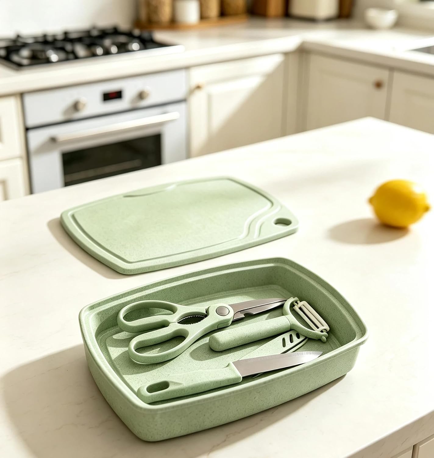 5-in-1 Cutting Board, Knife, Peeler, Scissors and Tray Set/Travel, Camping, Outdoor, Dorms, Small Cutting Boards, BPA Free, Dishwasher Safe, Kitchen Utensils, Gift