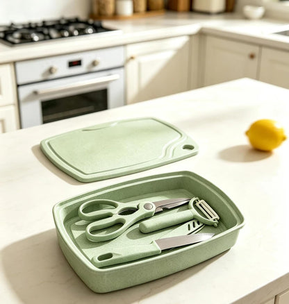 5-in-1 Cutting Board, Knife, Peeler, Scissors and Tray Set/Travel, Camping, Outdoor, Dorms, Small Cutting Boards, BPA Free, Dishwasher Safe, Kitchen Utensils, Gift