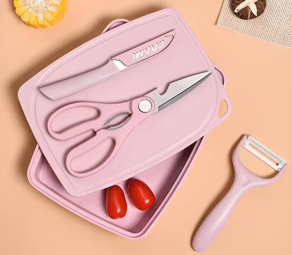 5-in-1 Cutting Board, Knife, Peeler, Scissors and Tray Set/Travel, Camping, Outdoor, Dorms, Small Cutting Boards, BPA Free, Dishwasher Safe, Kitchen Utensils, Gift