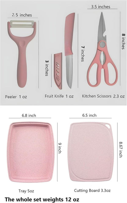 5-in-1 Cutting Board, Knife, Peeler, Scissors and Tray Set/Travel, Camping, Outdoor, Dorms, Small Cutting Boards, BPA Free, Dishwasher Safe, Kitchen Utensils, Gift
