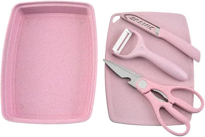 5-in-1 Cutting Board, Knife, Peeler, Scissors and Tray Set/Travel, Camping, Outdoor, Dorms, Small Cutting Boards, BPA Free, Dishwasher Safe, Kitchen Utensils, Gift