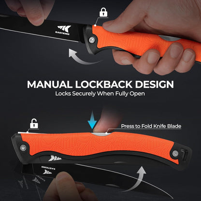 Folding Fillet/Fishing/Camping/Hunting Knife, Orange | 13.5" Overall, 7.5" Folded, Fishing Knife, G4116 Stainless Steel Blade, Sheath, Nonstick & Corrosion-Resistant