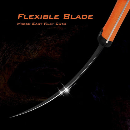 Folding Fillet/Fishing/Camping/Hunting Knife, Orange | 13.5" Overall, 7.5" Folded, Fishing Knife, G4116 Stainless Steel Blade, Sheath, Nonstick & Corrosion-Resistant
