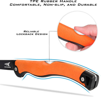 Folding Fillet/Fishing/Camping/Hunting Knife, Orange | 13.5" Overall, 7.5" Folded, Fishing Knife, G4116 Stainless Steel Blade, Sheath, Nonstick & Corrosion-Resistant