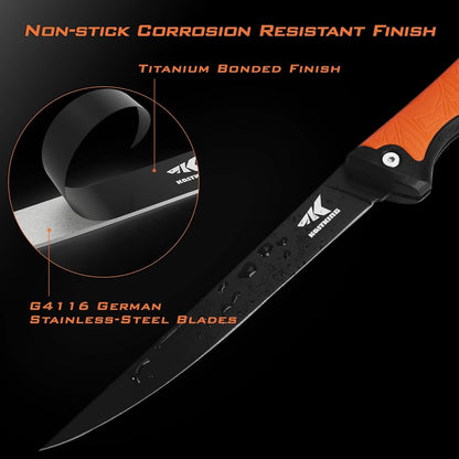 Folding Fillet/Fishing/Camping/Hunting Knife, Orange | 13.5" Overall, 7.5" Folded, Fishing Knife, G4116 Stainless Steel Blade, Sheath, Nonstick & Corrosion-Resistant