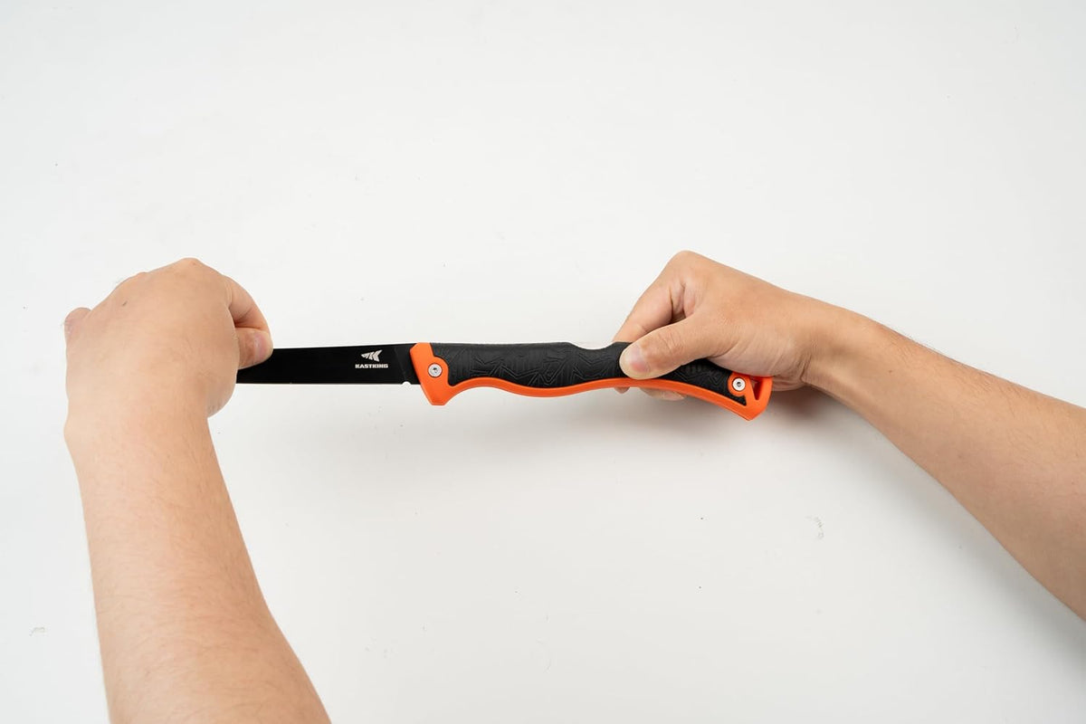Folding Fillet/Fishing/Camping/Hunting Knife, Orange | 13.5" Overall, 7.5" Folded, Fishing Knife, G4116 Stainless Steel Blade, Sheath, Nonstick & Corrosion-Resistant