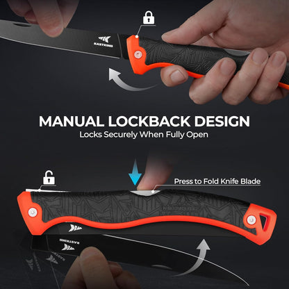 Folding Fillet/Fishing/Camping/Hunting Knife, Orange | 13.5" Overall, 7.5" Folded, Fishing Knife, G4116 Stainless Steel Blade, Sheath, Nonstick & Corrosion-Resistant