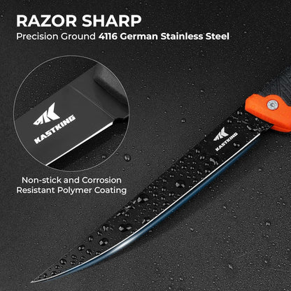 Folding Fillet/Fishing/Camping/Hunting Knife, Orange | 13.5" Overall, 7.5" Folded, Fishing Knife, G4116 Stainless Steel Blade, Sheath, Nonstick & Corrosion-Resistant