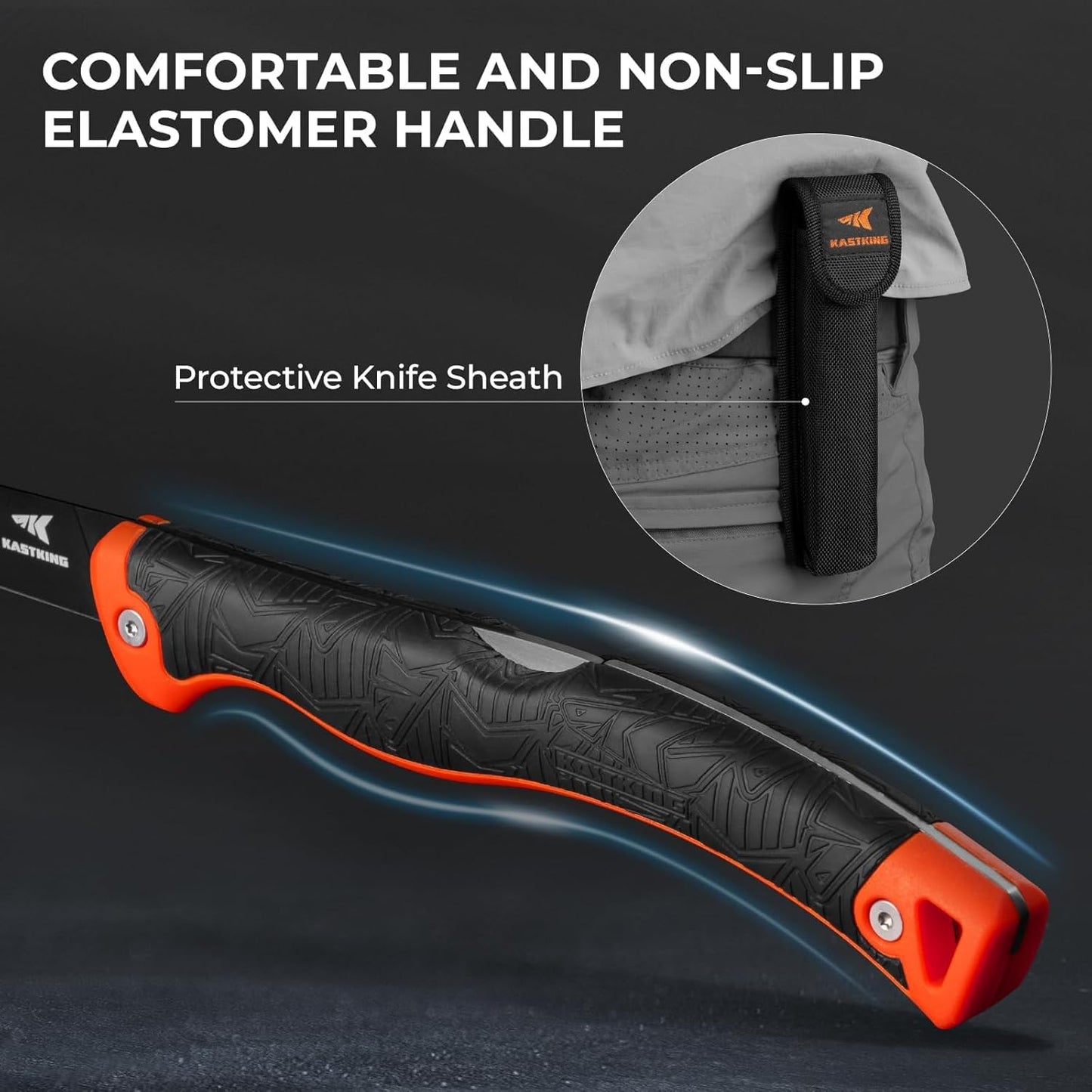 Folding Fillet/Fishing/Camping/Hunting Knife, Orange | 13.5" Overall, 7.5" Folded, Fishing Knife, G4116 Stainless Steel Blade, Sheath, Nonstick & Corrosion-Resistant