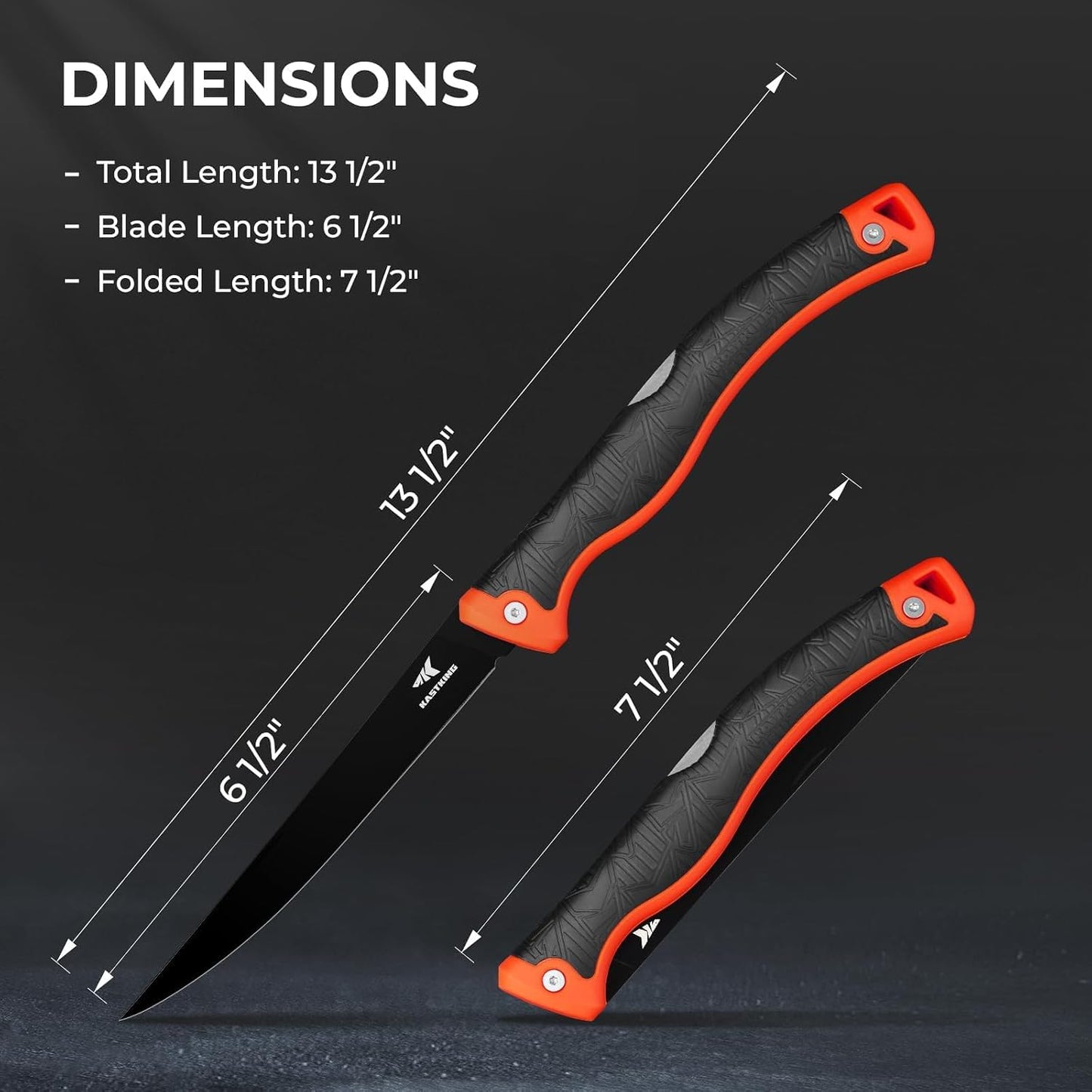 Folding Fillet/Fishing/Camping/Hunting Knife, Orange | 13.5" Overall, 7.5" Folded, Fishing Knife, G4116 Stainless Steel Blade, Sheath, Nonstick & Corrosion-Resistant