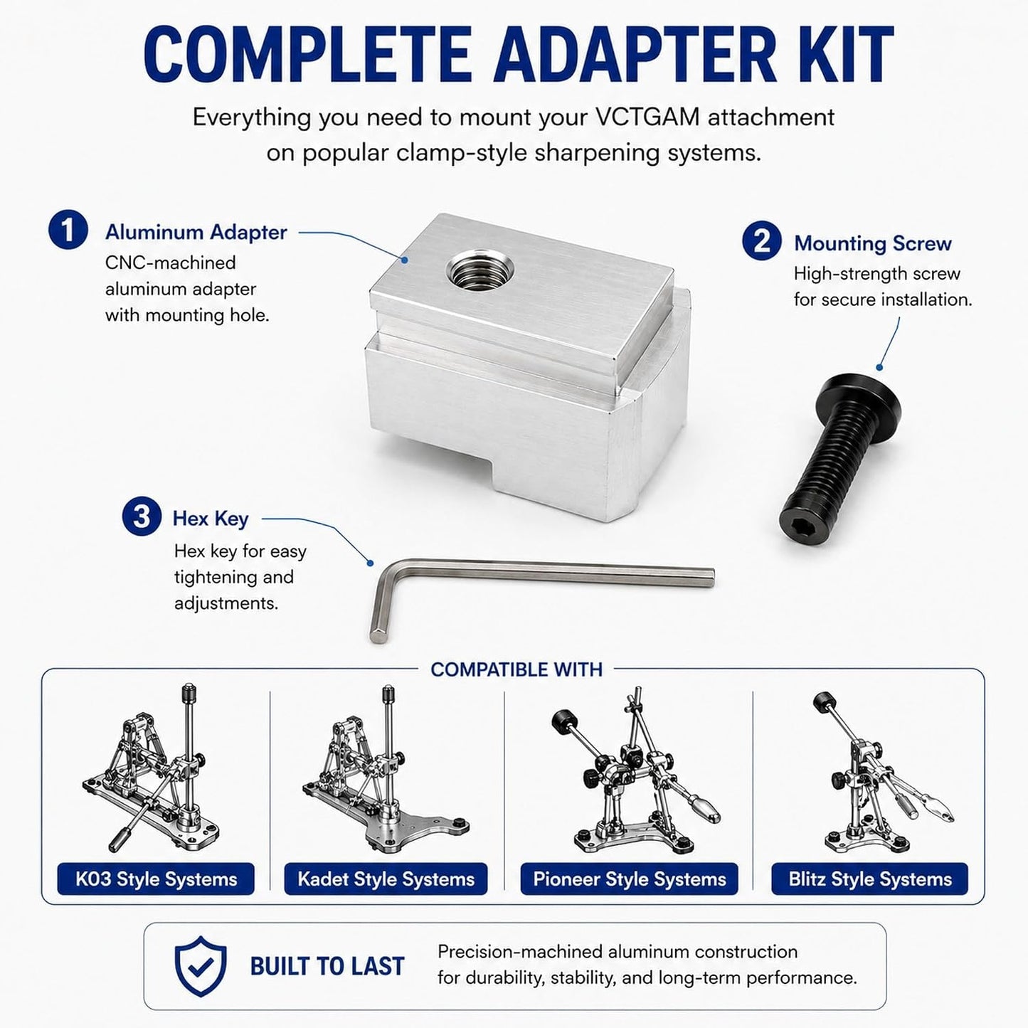® L-Attachment Adapter Compatible with TSPROF K03, Kadet, Pioneer – Low Angle Sharpening Extender for Narrow & Fillet Knives – Anodized Aluminum Clamp Accessory